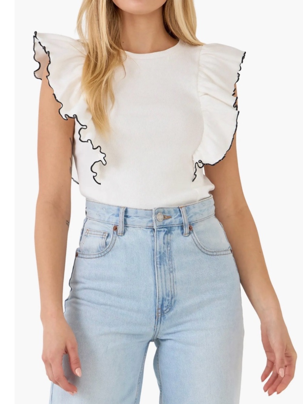 English Factory Merrow Sleeveless Ruffle Edge Top